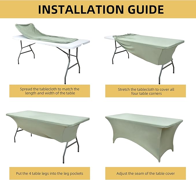 122 6-Pack 6ft Spandex Table Covers for Rectangle Standard Folding Tables - Wrinkle Resistant Stretch Tablecloths - Ultimate Fitted Table Protector for Parties, Banquet, and Wedding
