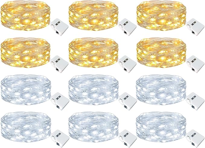 kolpop 12 Pack LED Fairy Lights Battery Operated, Mini Twinkle String Lights Battery Powered Waterproof for Christmas Mason Jars Party,2 Colors