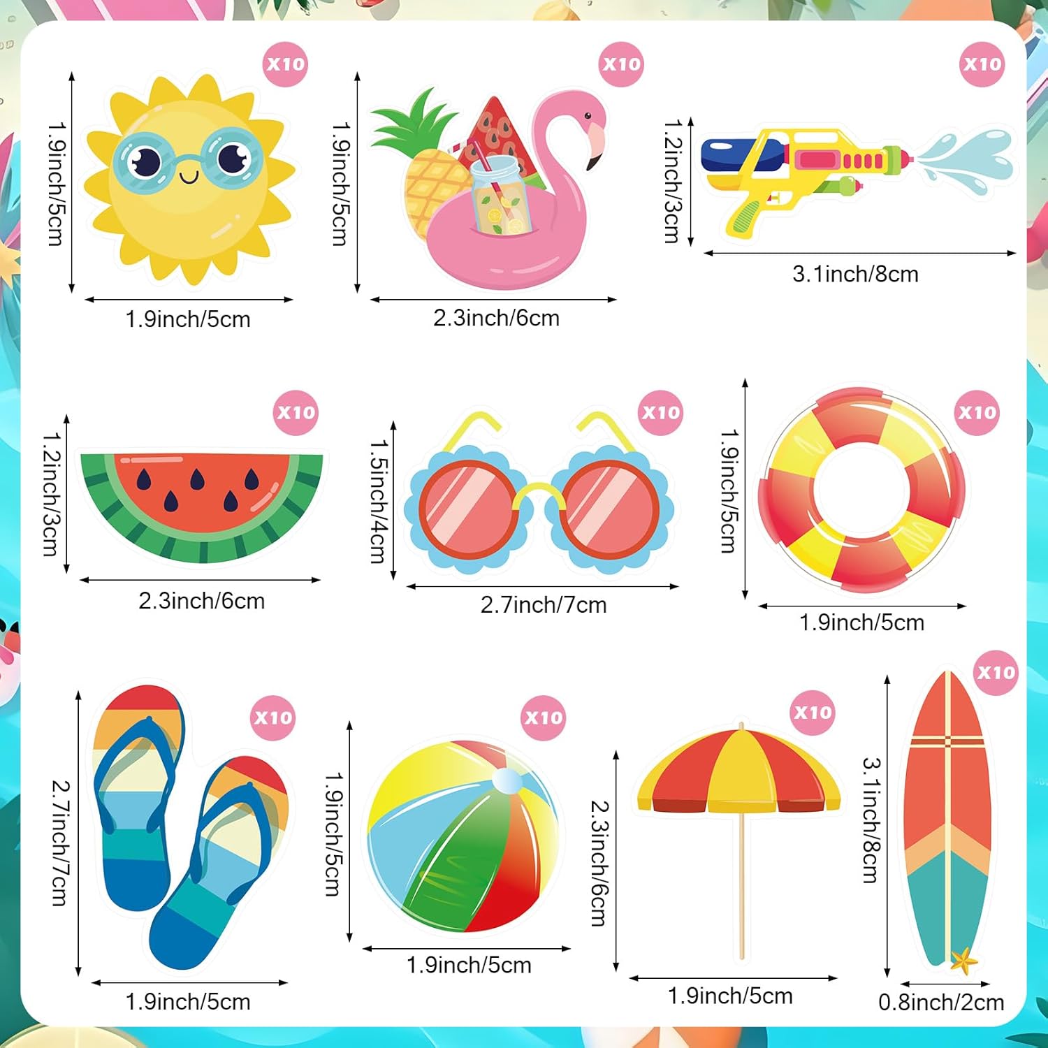 100 Pcs Summer Beach Cupcake Toppers for Kids Tropical Beach Pool Swimming Hawaii Theme Cake Insert Decorations for Summer Birthday Baby Shower Wedding Party Supplies