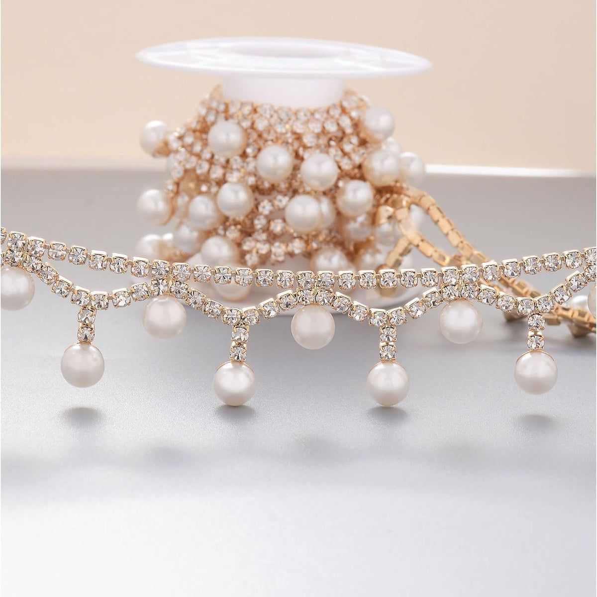 jerler 2 yards pearl tassel rhinestone trim, inlaid, main product view