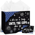 LUUFILx Police Gift Bag for Men Women It's Not a Party Until The Cops Show Up with Wrapping Paper Card Black White and Blue American Flag Police Theme Decor for Birthday Grad Retirement Party(Blue)