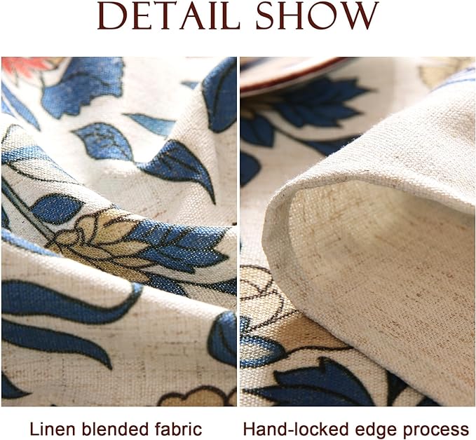 patdrea Designer Blue Tablecloth for Rectangle Table,Vintage Linen with Leaves and Floral Pattern Long Tablecloths,Farmhouse Decor Cover for Kitchen Dining Christmas,Thanksgiving,63"x102"-Ivar a