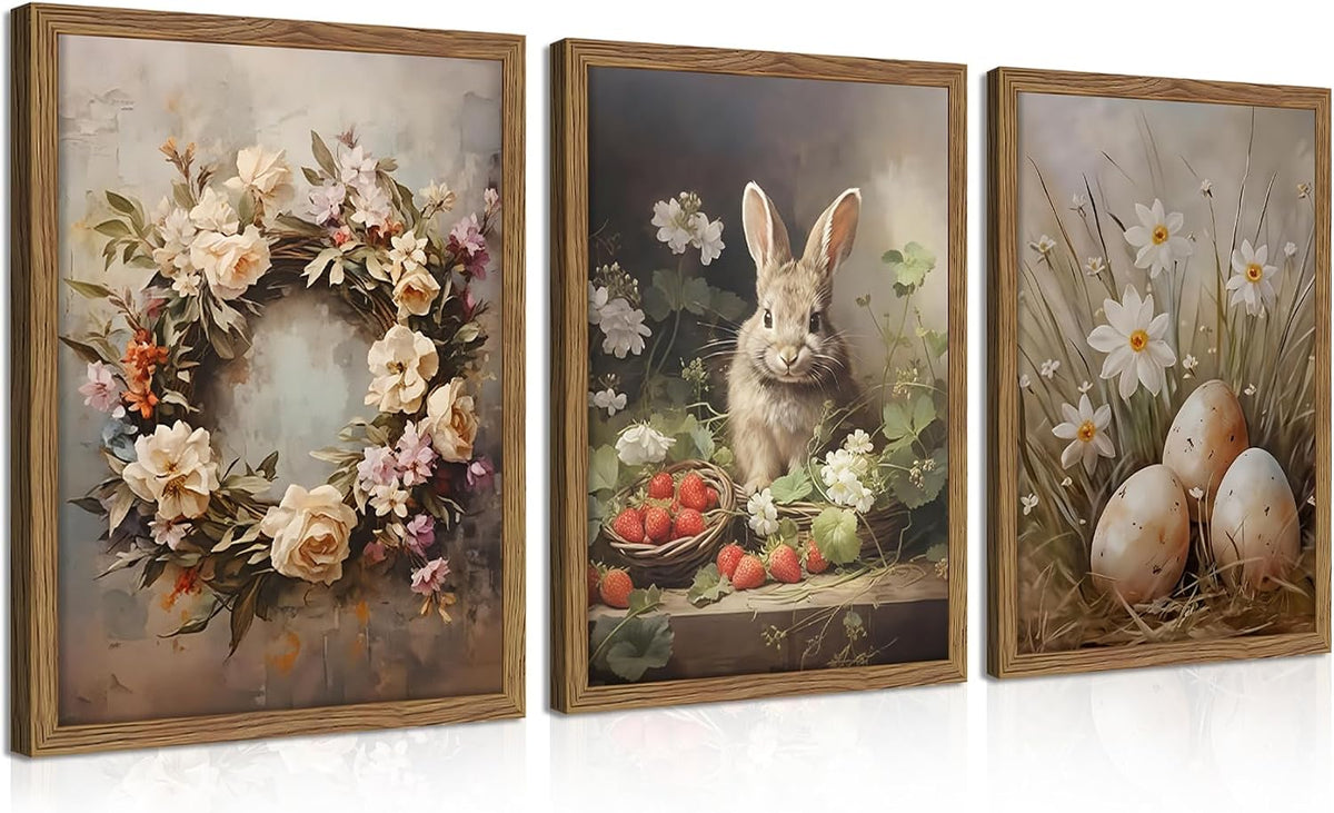 vintage easter bunny wall art set of 3, main product view