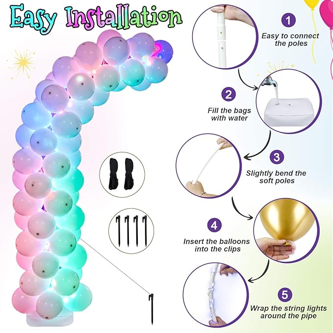 AerWo Lighted Balloon Arch Kit 8.2FT & 6FT, Free Bending Top Half Balloon Arch Stand with Base, Floor Frame for Wedding Birthday Party Baby Shower Yard Lawn Home Halloween Decorations
