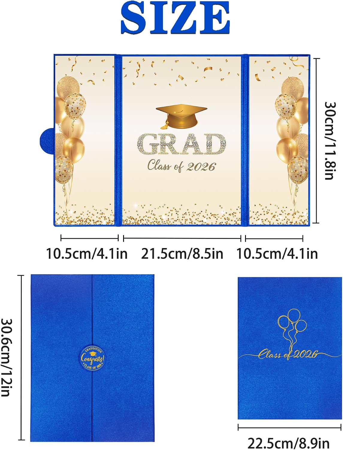 DARUNAXY Blue Gold Graduation Party Decorations, Blue Class of 2026 Congratulations Graduates Alternative Signature Guest Book for Men Happy Graduation Gifts Congrats Grad Party Signing Card Board