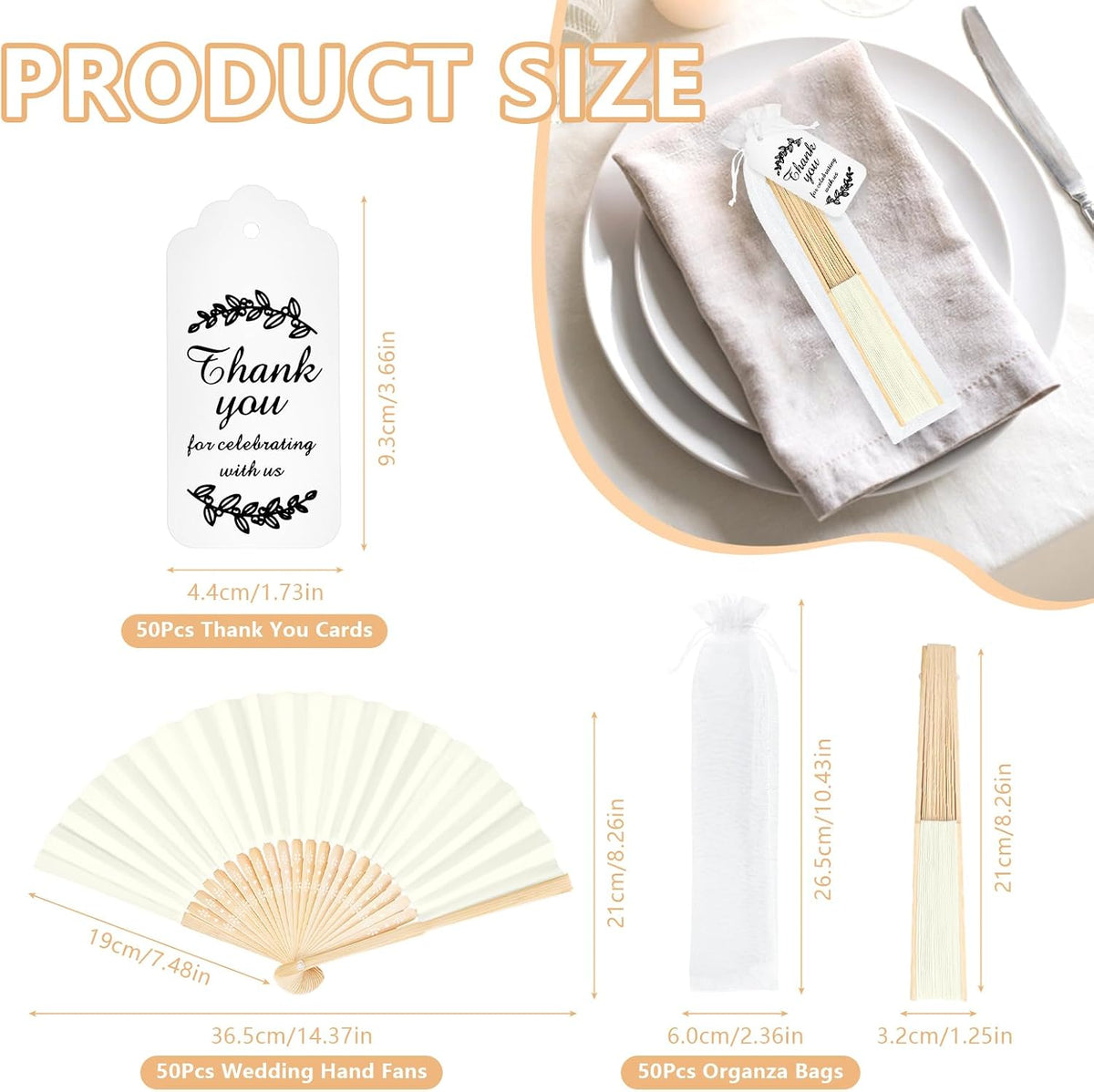 50Set Wedding Hand Fans Party Favors Cream Paper Folding Handheld Fans Bulk, ...