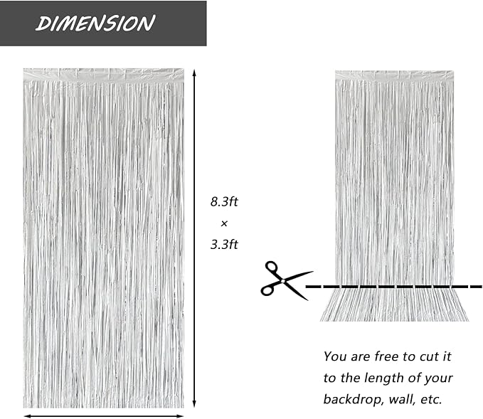 Silver Foil Fringe Curtain 3.3×8.3FT 6 Packs, Metallic Tinsel Curtains Party Streamers for Birthday Graduation Baby Shower Decoration (6pcs,3.3FT×8.3FT, Silver)