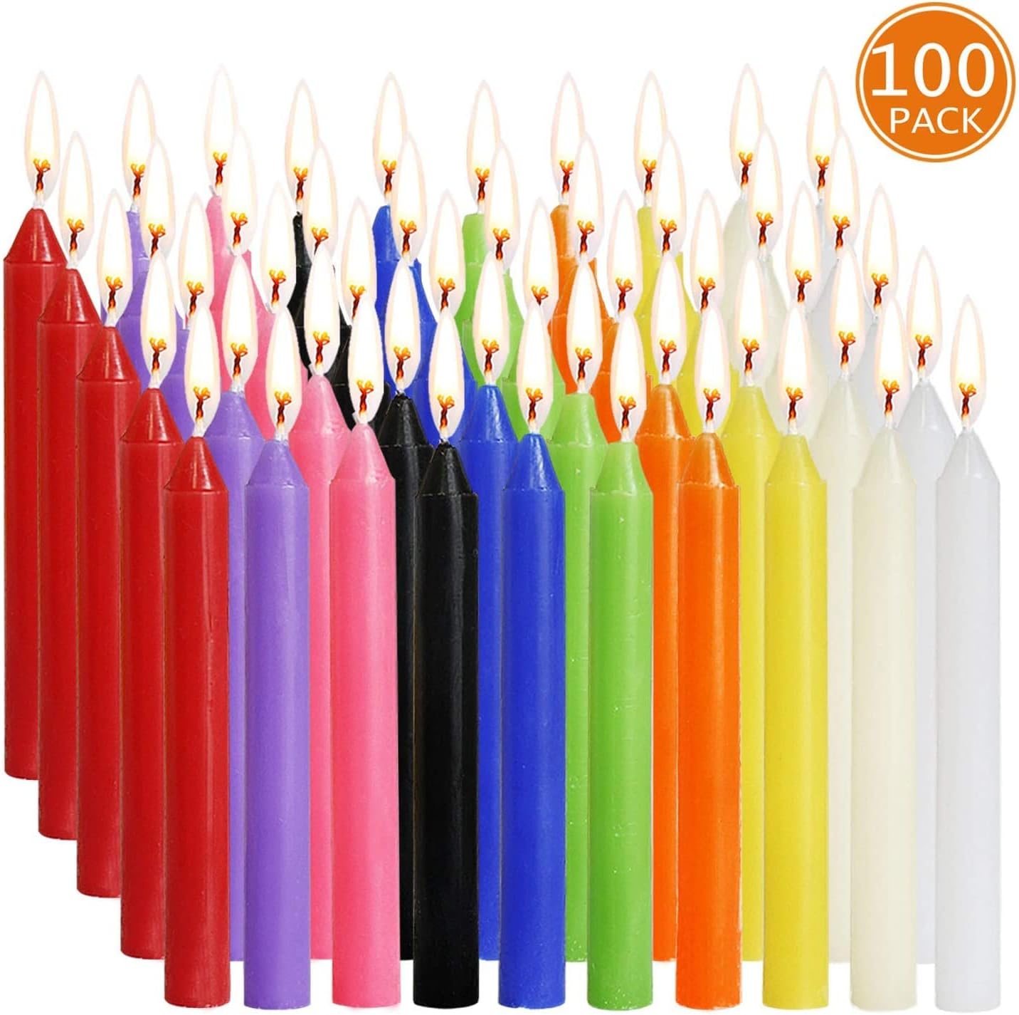 100 pcs Unscented Assorted Colors Mini Taper Candle | 4" Tall x 1/2" Diameter | Great for Casting Chimes, Rituals, Spells, Wax Play & More