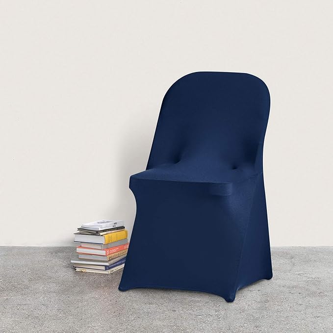 Peomeise Stretch Spandex Folding Chair Cover for Wedding Party Dining Banquet Event (Navy,6pcs)