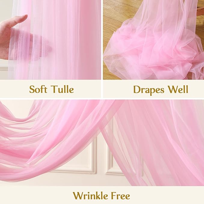 Wedding Arch Draping Fabric Backdrop 2 Panel 30" x 19Ft Pink Drapes Curtains for Wedding Reception Sheer Tulle Backdrop Curtain for Ceremony Birthday Party Baby Shower Arbor Ceiling Decorations