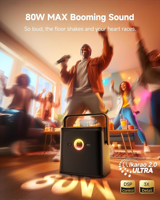Ikarao Karaoke Machine for Adults, with Lyrics Display and Screen, Karaoke System for YouTube, 2 Wireless Microphones, Autotune & Echo, KaraFun Prime, Portable Karaoke Speaker for Home Outdoor Party