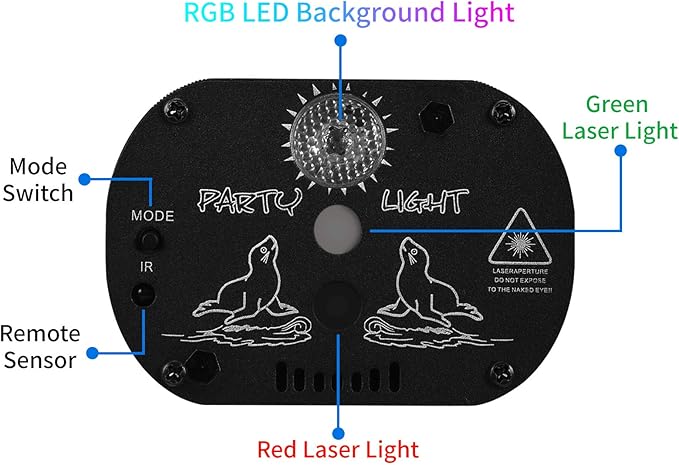 DJ Disco Stage Party Lights, LED Sound Activated Laser Light RGB Flash Strobe Projector with Remote Control for Christmas Halloween Decorations Karaoke Pub KTV Bar Dance Gift Birthday Wedding
