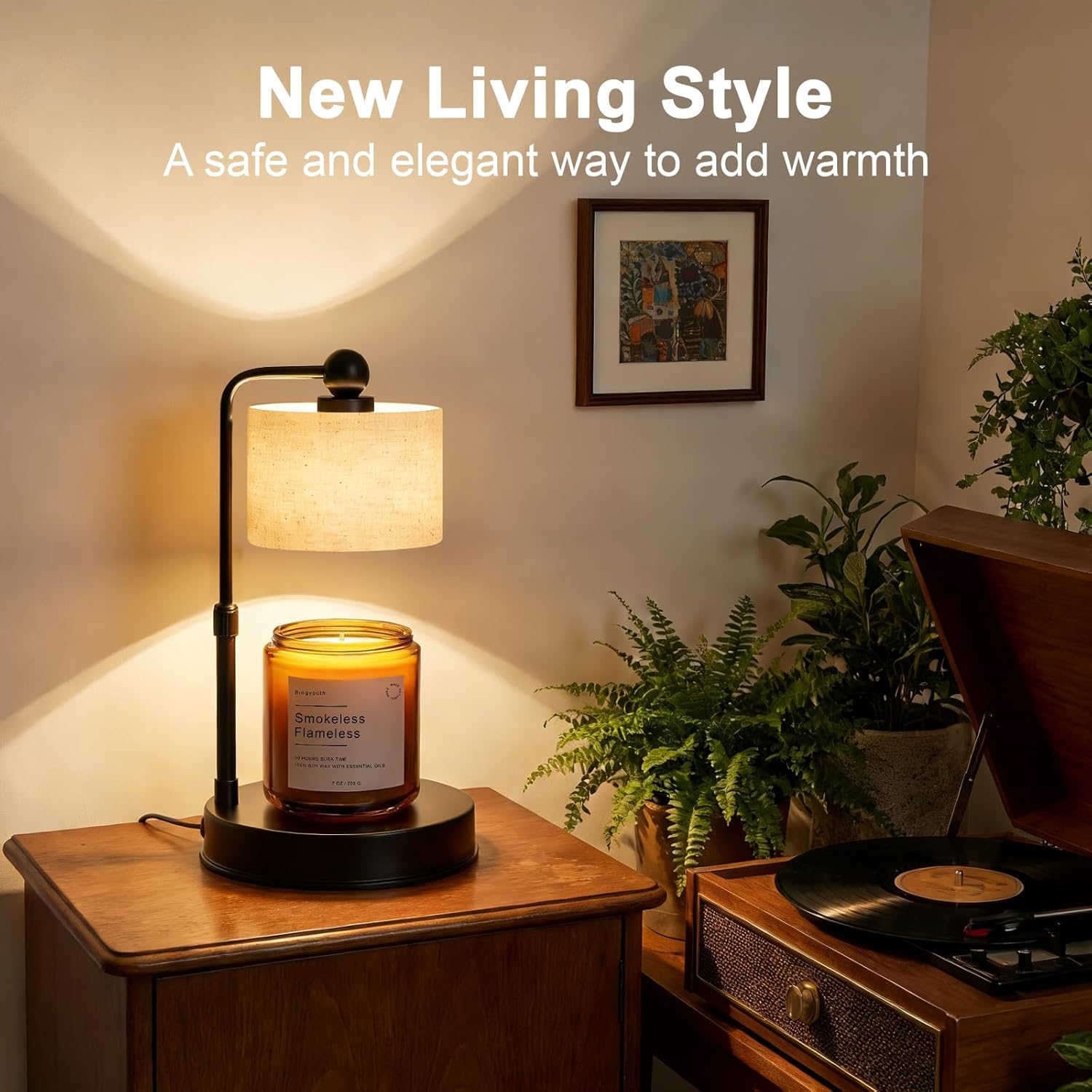 Candle Warmer Lamp with Timer, Modern Farmhouse Candle Warmer, Height Adjustable & Dimmable Electric Candle Warmer Lamp, Includes 2 Bulbs, Birthday Gift for Women, Mom, Housewarming - Flaxen