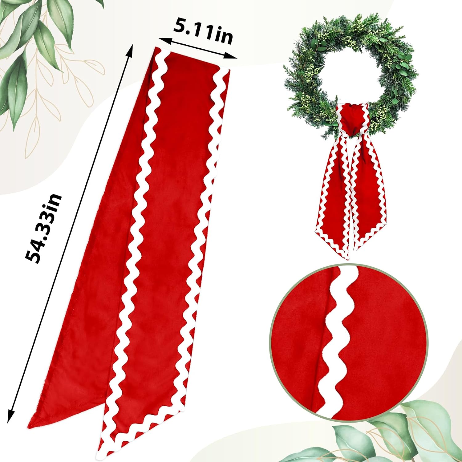 Wreath Sash for Front Door Red Cotton Wreaths Satin Sash Burlap Garland Ribbon Accessories for Wreath Yard Doorway Indoor Outdoor Bow Bridal Shower Home Decor,5.11 x 55.1