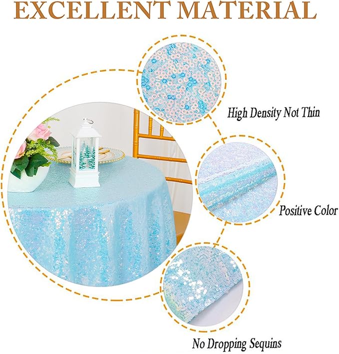 ShinyBeauty Iridescent Aqua Sequin Tablecloth Square Tablecloths Glitter Table Overlay Aqua Blue TableCover Sequin Table Cloth Small Linen for Birthday Baby Shower Decor (54”X54”)