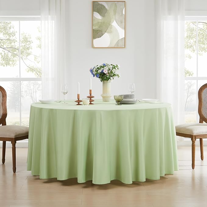 Round Tablecloth 132 Inch 6 Pack Sage Green Tablecloths Washable Decorative Linen Polyester Table Clothes Cover for Dining Table Banquets Buffet Parties and Wedding