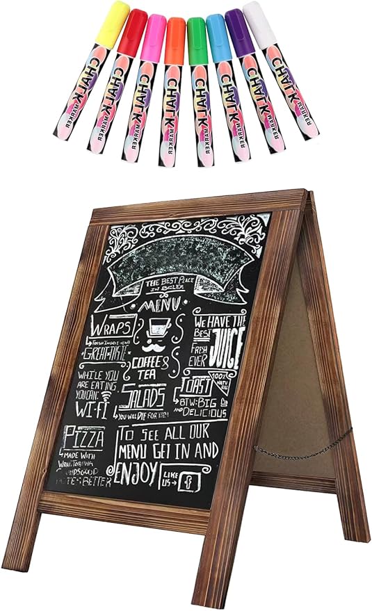 Rustic Whitewash Double Sided Chalkboard, 7.5"*8.6" Tabletop Stand, Small Countertop Chalkboard Easel with 8Pcs Liquid Chalk for Menu, Kitchen, Restaurants, Bar, Wedding and Home Decor