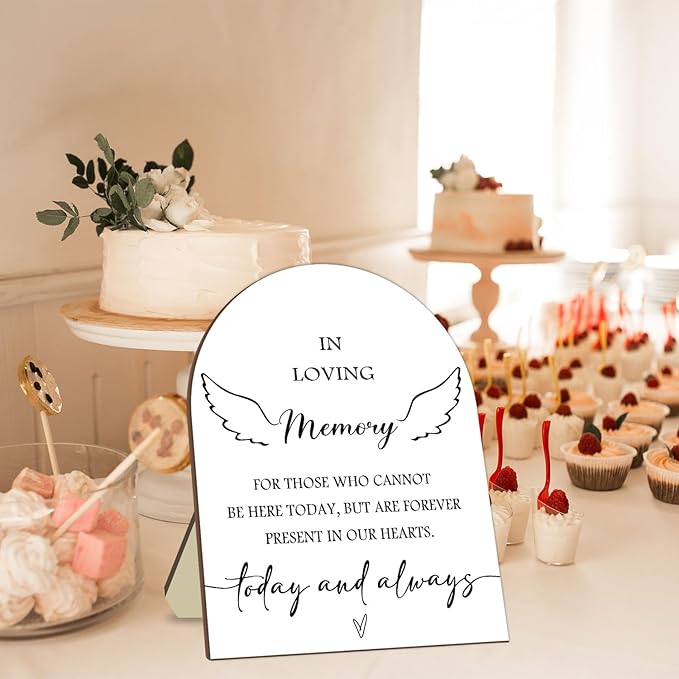 Memorial Table Sign for Bridal Shower, In Loving Memory Wooden Sign with Stand, Minimalist Decor for Wedding Reception, Event Party Favor Supplies 9 * 11IN