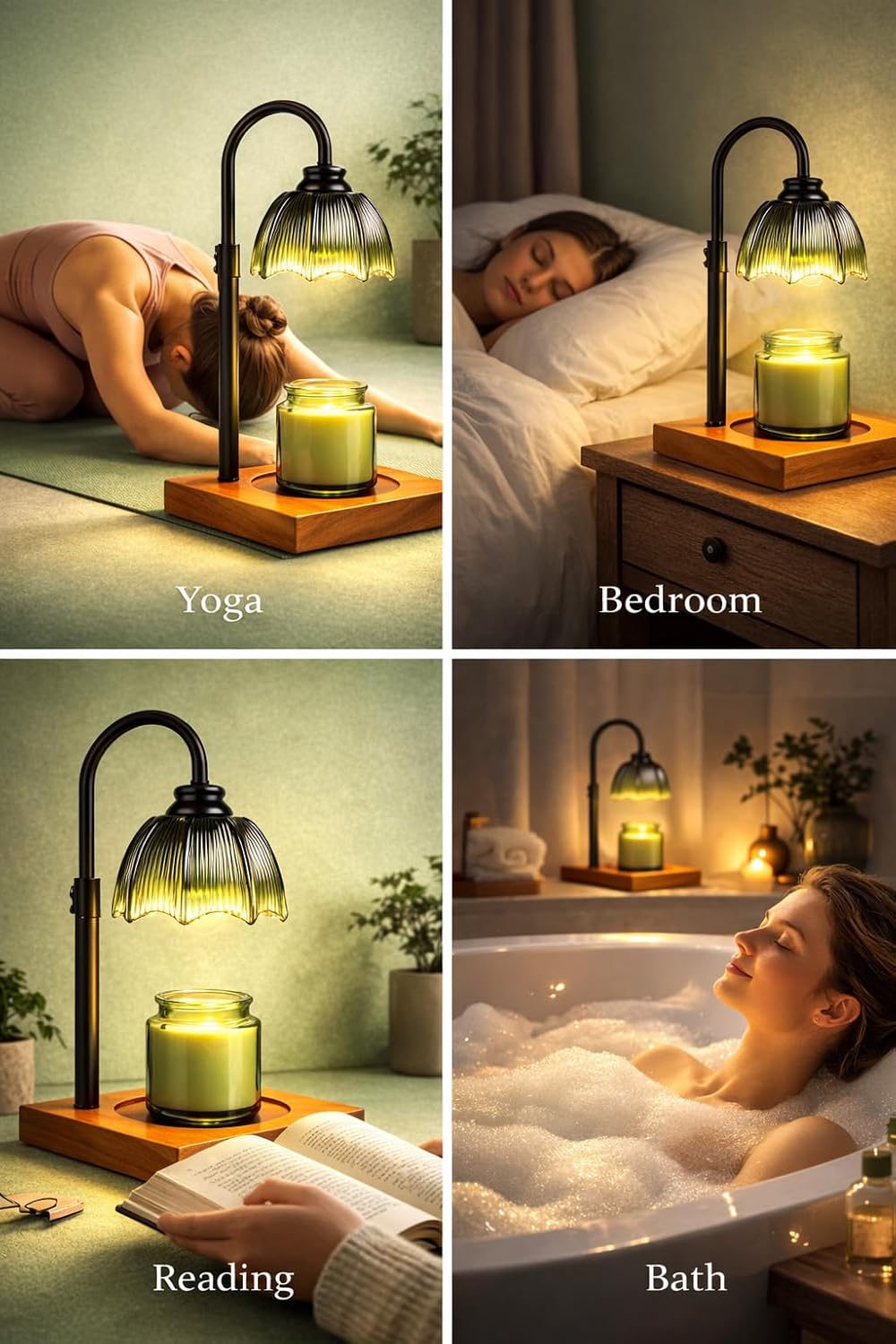 Candle Warmer Lamp, Candle Warmer for Jar Candles with Timer Dimmer & Adjustable Height, Flameless & Safe, Wood Base, 2 Bulbs Included – Home Decor for Bedroom & Relaxation, Housewarming Gift