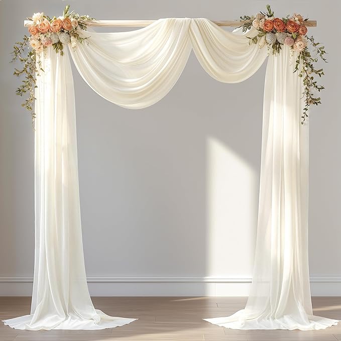 30" x 20Ft Wedding Arch Draping Fabric, 1 Panel Ivory Sheer Curtain Drapes Extra Wide & Long Backdrop Curtains for Wedding Arch Ceremony Birthday Party Decorations