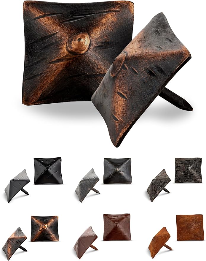 100 Pack 1.25" Square Head Iron Clavos Decorative Nails – Oil Rubbed Bronze – Handmade Rustic Square Fasteners for Farmhouse Shutters, Faux Wood, Barn Doors, and Gates – Ornamental Wood Accent