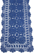 KEPSWET Cotton Handmade Crochet Lace Table Runner Blue Rectangle Coffee Table Dresser Decor (14x72 inch)