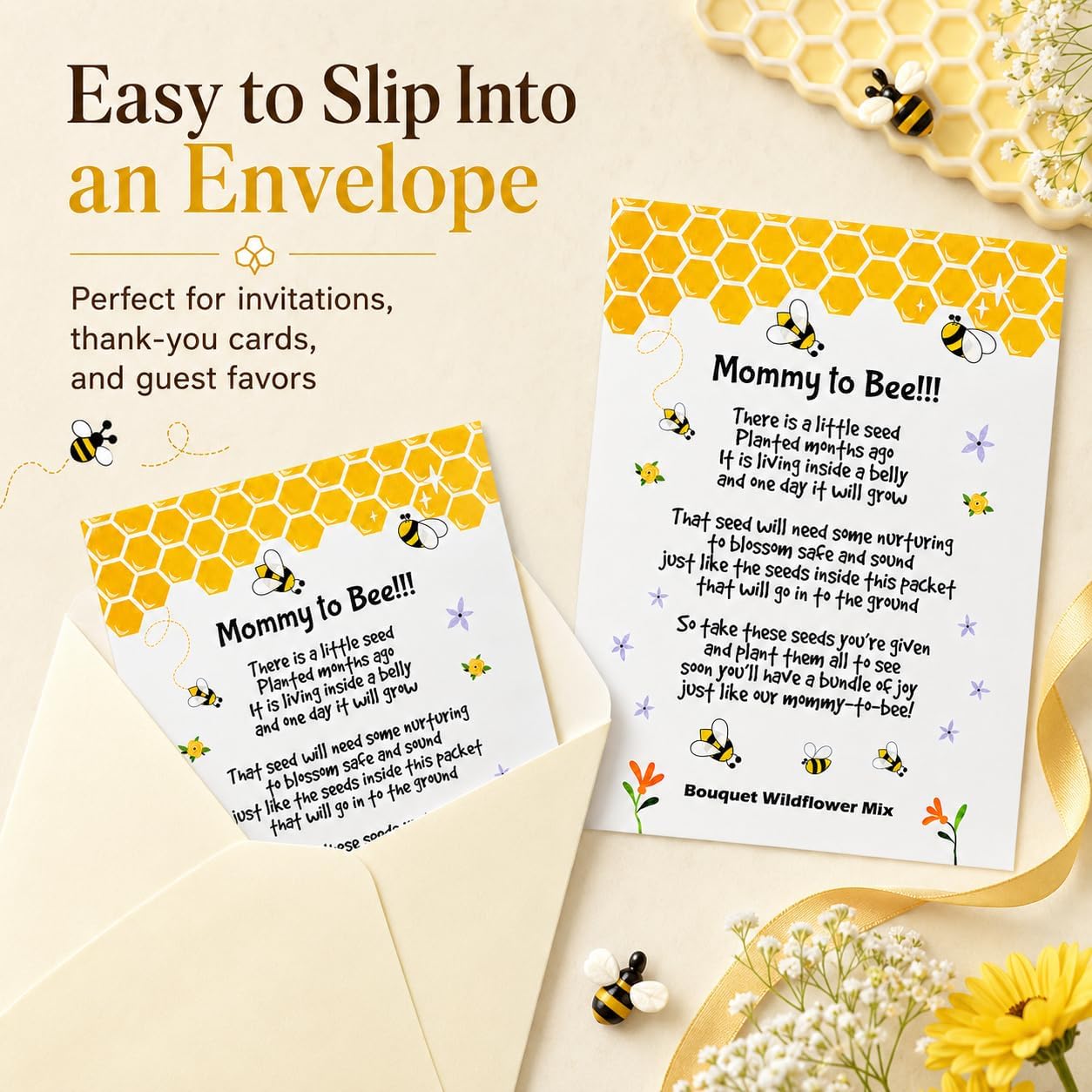 Mommy to Bee Seed Packets | Girl or Boy Baby Shower Favors for Guests | 20 Wildflower Seeds Packets | Pre-Filled | Bouquet Wildflower Mix | Non-GMO Seeds | Gender Neutral | Oh Baby | Gifts