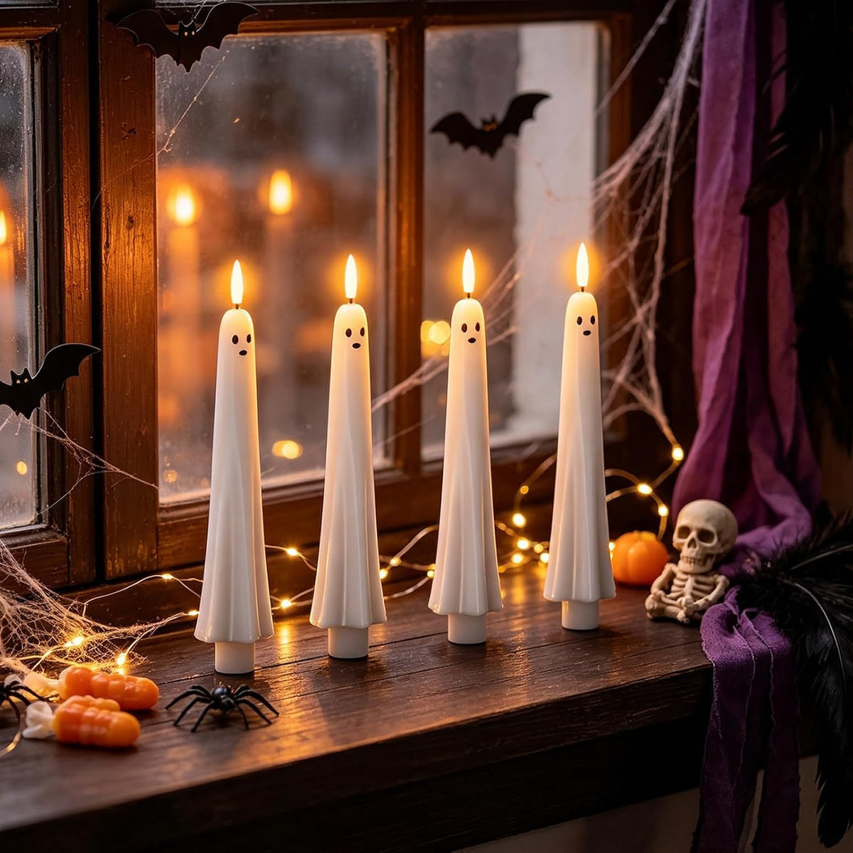 Ghost Flameless LED Taper Candles Battery Operated Remote Timer