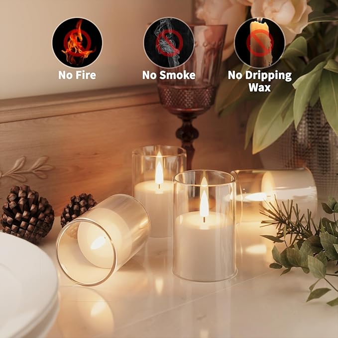 12Pack Flickering Flameless LED Candles with Remote & Timer, Battery Powered - Small Pillar & Votive, Clear (2"X3")