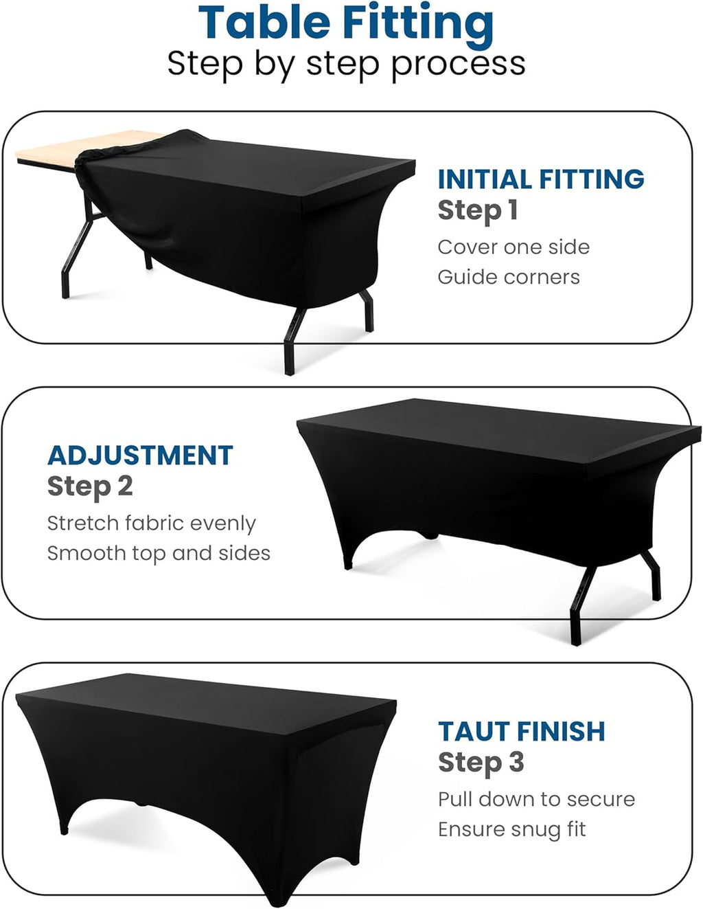 Utopia Kitchen Spandex Tablecloth 2 Pack [6FT, Black] Tight, Fitted, Washable and Wrinkle Resistant Stretch Rectangular Patio Table Cover for Event, Wedding, Banquet & Parties [72Lx30Wx30H Inch]