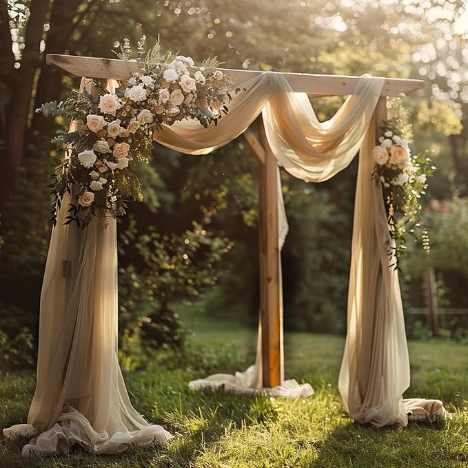 Wokceer Wedding Arch Draping Fabric Nude 28.7" x 20FT Sheer Drapes Backdrop for Ceremony, Birthday Party, Bridal Shower Decoration