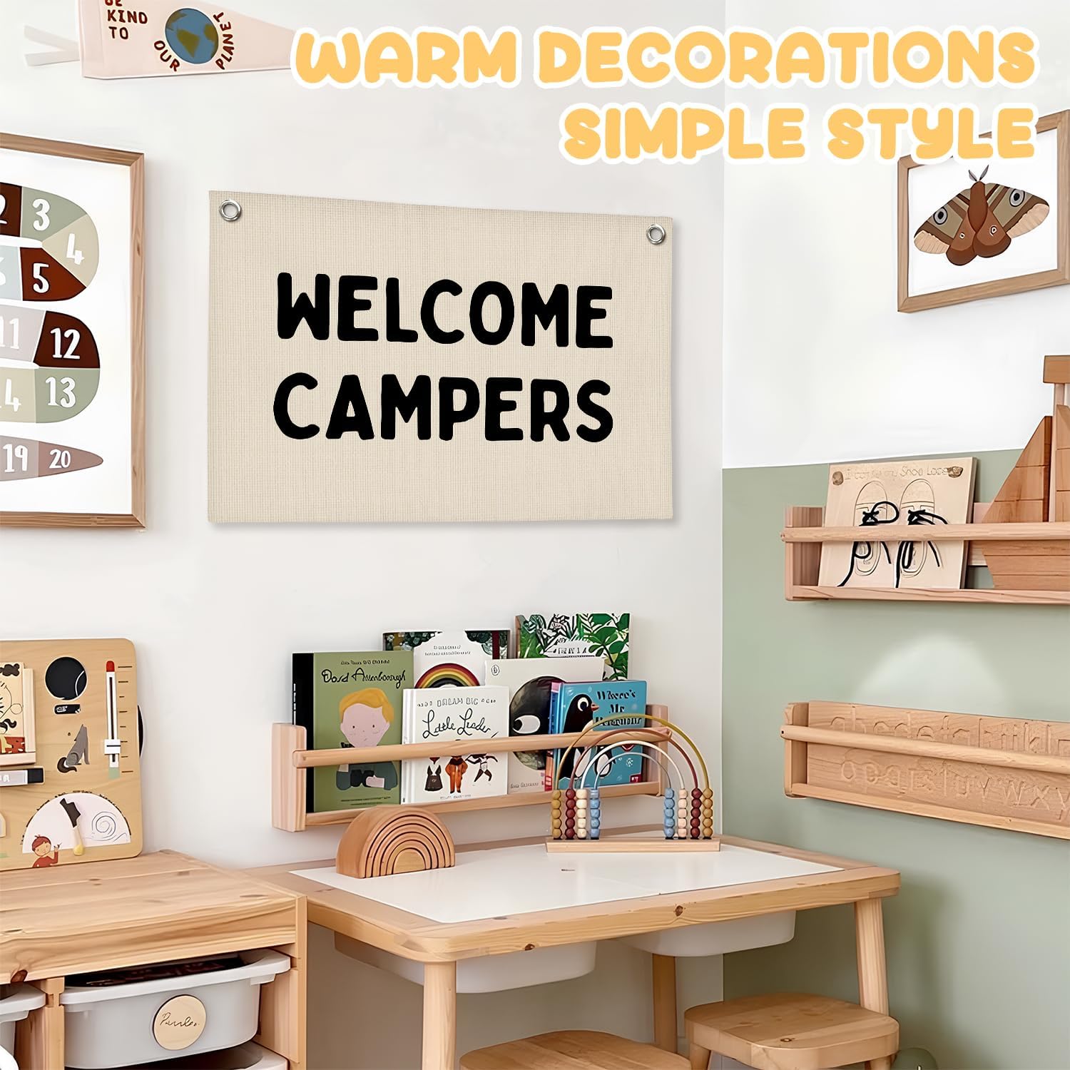 Camp Banner, Welcome Campers Camping Classroom Decor, Summer Camp Decor, Camping Flag Party Banner Decoration, Classroom Bedroom Nursery Playroom Toddler Decoration 30x20 Inch