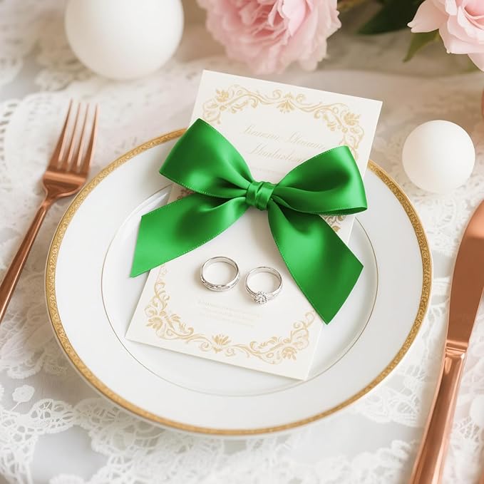 1 inch Double Faced Polyester Emerald Green Satin Ribbon, Perfect for Gift Wrapping Very Suitable for Weddings Party Hair Bow Invitation Decorations and More (25 Yards)