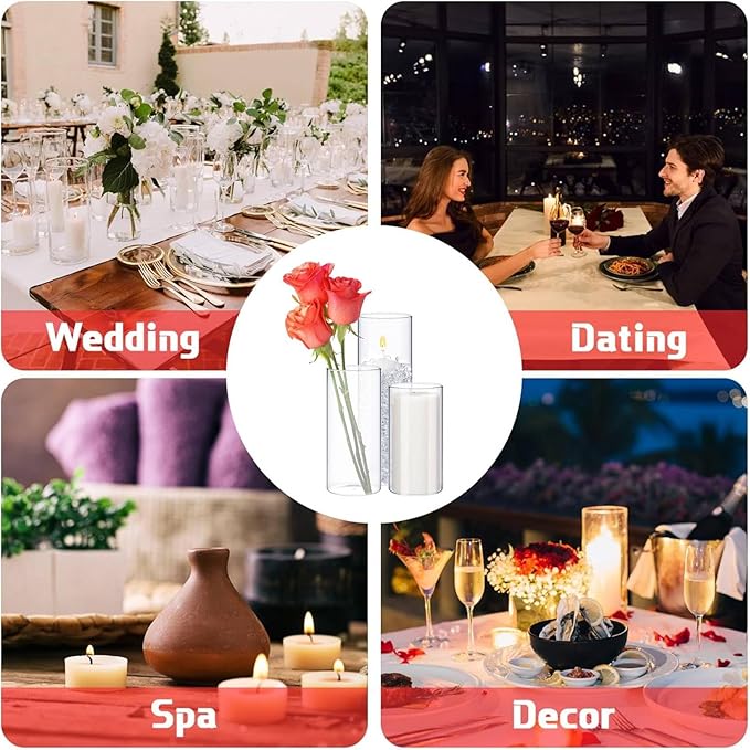 Thin Glass Cylinder Vases 2.5''/3.3'' Diameter 2mm Wall Thickness Clear Flowers Vase Hurricane Floating Candles Holders for Table Centerpieces Wedding Decor(2.5'' X 5'',6'',8'',6 Pcs)