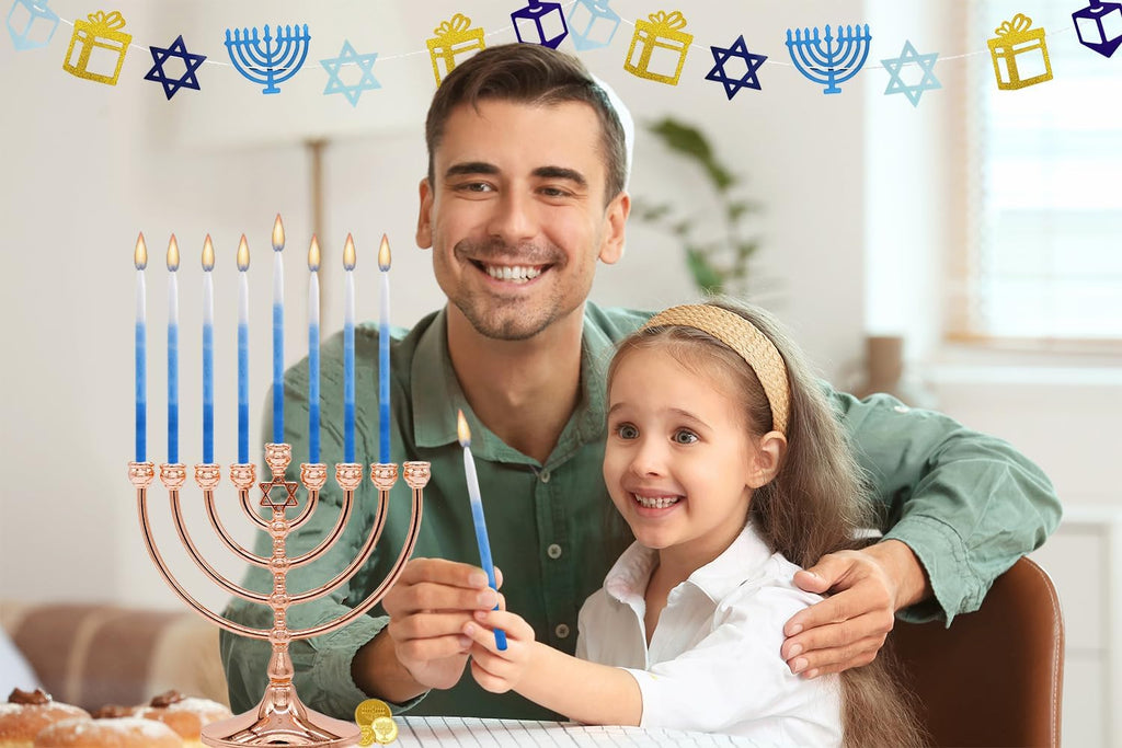 The Dreidel Company Dripless Deluxe Tapered Pastel, Blue and White Decorations, 1-Hour Burn Time Hanukkah Menorah Candles for All 8 Nights of Chanukah