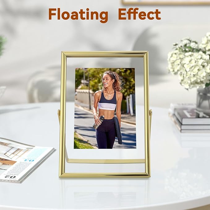 Gold Floating Frame, 4"x6", Vertical, For Picture 3.5x5, 2x3, 1x2, Small Tabletop Photo Frame, Classy Gift For Kids on Birthday