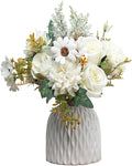 Epicpetal Fake Flowers in Vase, Artificial Pink Flowers in Vase for Decoration Faux Flowers Fake Floral for Home Decor Indoor Dining Table Centerpiece (White)