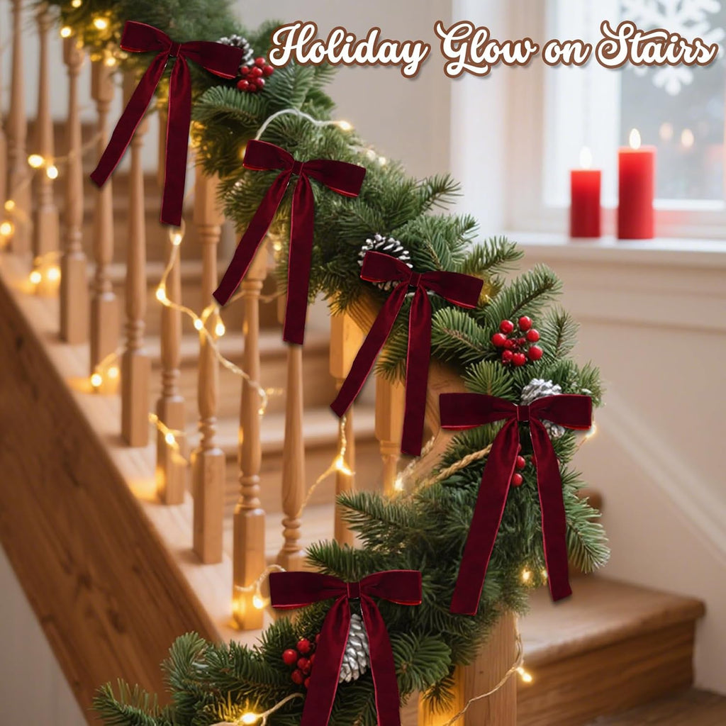18 Pcs Burgundy Velvet Bows for Christmas Tree – Burgundy Velvet Christmas Tree Bows, Holiday Decorations for Garland Wreath Bow (5 * 7", 1" Wide)