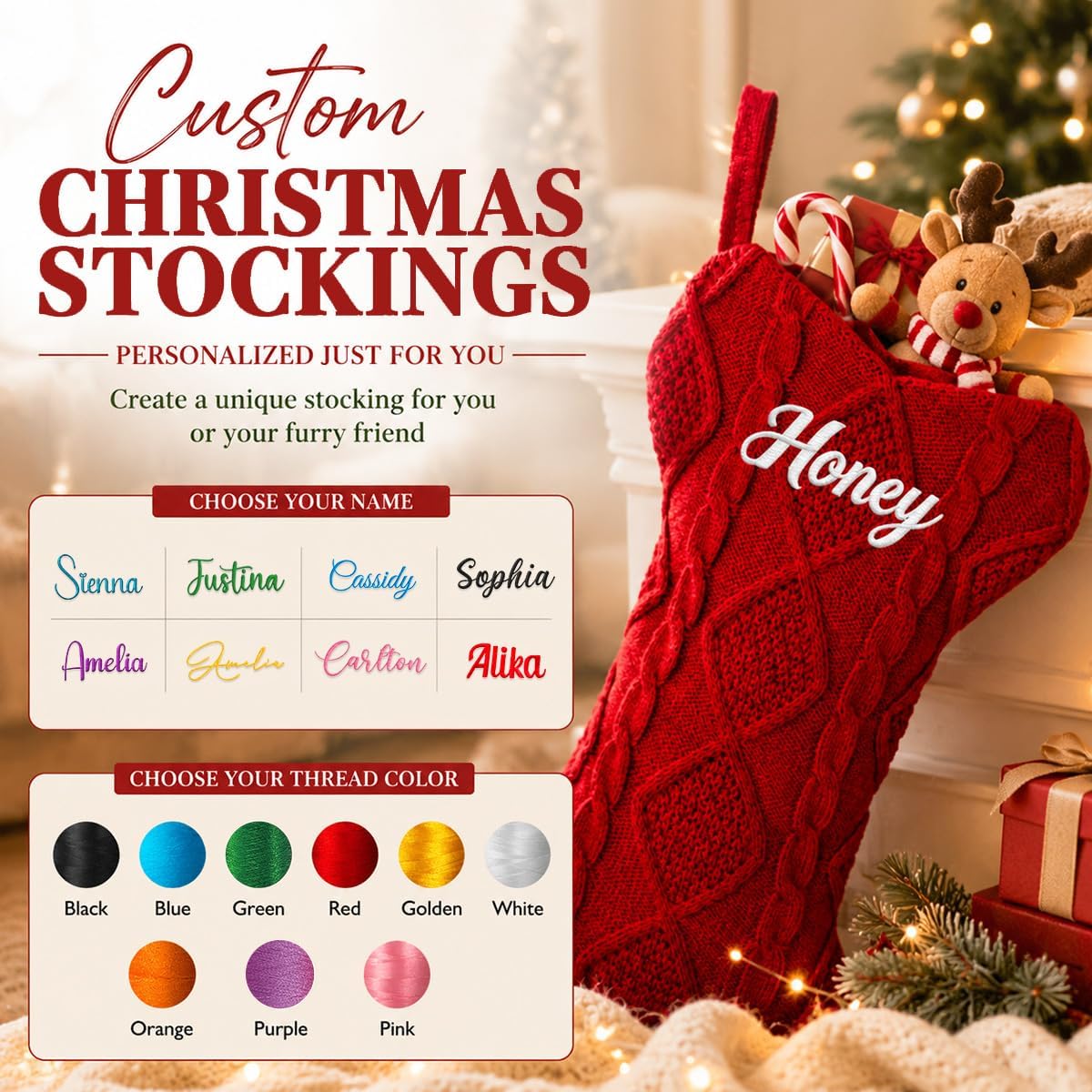 Ulico Custom Pet Stocking Christmas, Personalized Christmas Stocking for Dogs, Bone Shape Stocking Christmas Large Pet Stockings Hanging Dog Christmas Stocking for Dogs Cats Pets (1 Pcs)