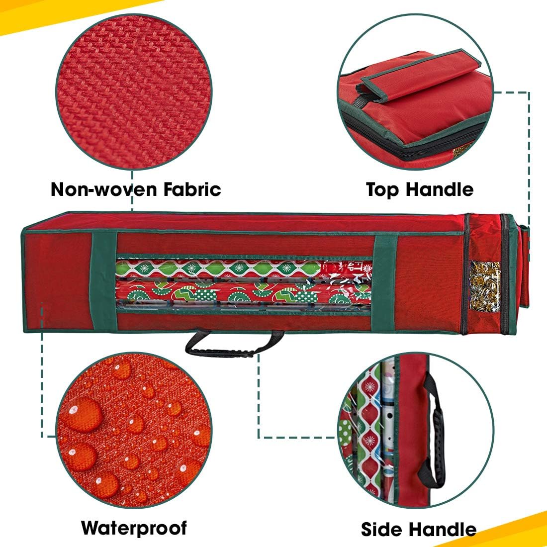 ProPik Wrapping Paper Storage Bag with Pocket and Handles Including Hanging Loop Heavy Duty Material with Clear Window 47 x 10 x 10 Inch Fits 40 Inch Long Rolls (Red, 1 Count)