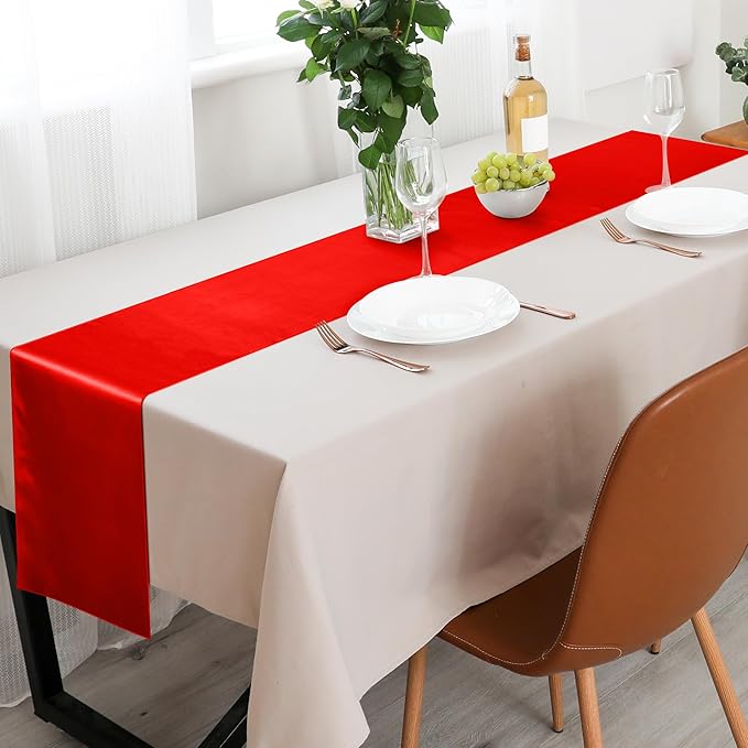 Aneco 16 Pack Satin Table Runner 12 X 108 Inch Red Long Wedding Satin Silk Table Runner for Wedding Banquet Graduations Birthday Party Decoration