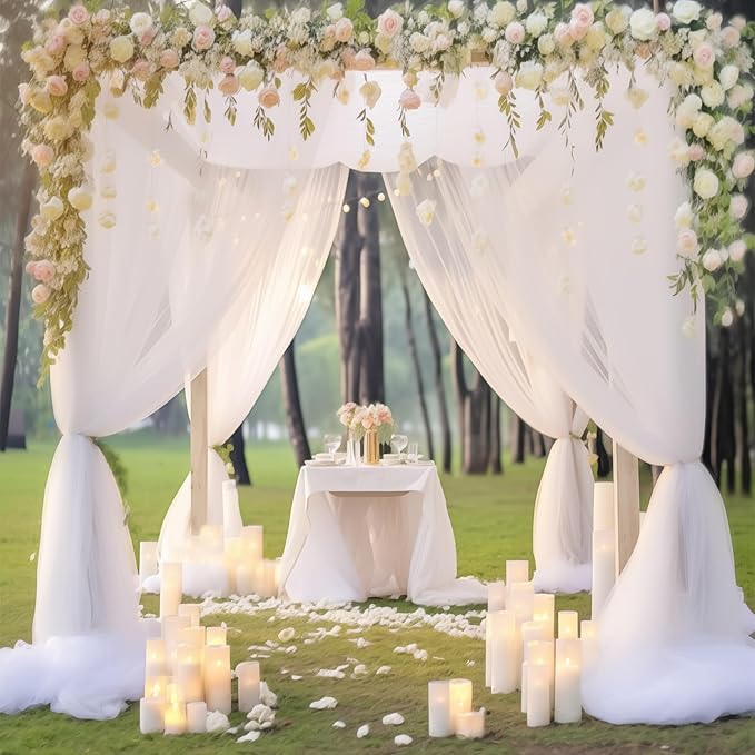 20x10 White Tulle Backdrop Curtains for Parties, Sheer Backdrop Curtain Wedding Photo Background Drapes for Baby Shower Photography Birthday Party
