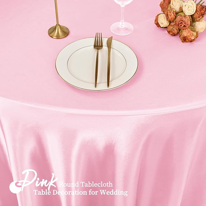fani 12 Pack 120 Inch Light Pink Satin Tablecloth - Silky Round Tablecloth Overlay Smooth Fabric Table Cover, Bright Table Decoration for Wedding Party Banquet Events Restaurant Kitchen Dining