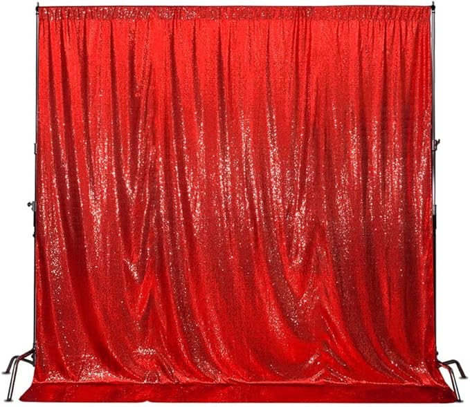 Poise3EHome 10Ft x 10Ft Red Sequin Backdrop, Glitter Thick Satin Sequin Background Drapes, Sequence Xmas Thanksgiving Backdrop for Wedding Party Holiday Festival Decor