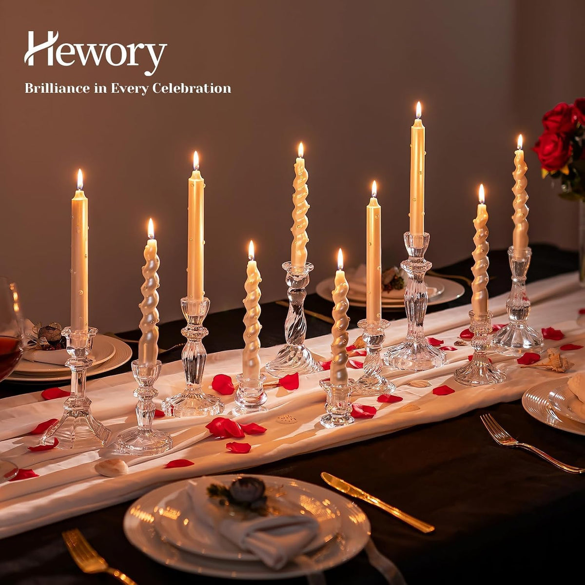 Hewory Crystal Taper Candle Holders: 10PCS Clear Glass Candlestick Holders