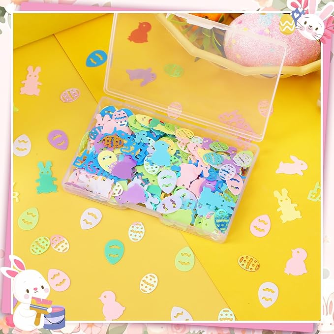 MARFOREVER Easter Confetti, Bunny Egg Rabbit Chicken Glitter Table Decorations Easter Party Scatter Metallic Foil Table Confetti Sprinkles for Happy Spring Party Supplies Decor