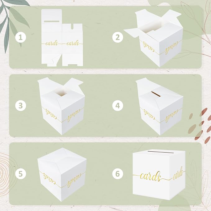 QIKSION White Wedding Card Box, Gold Foil Gift Card Box for Party, Wedding Reception, Birthday, Graduation, Baby Shower, Raffle