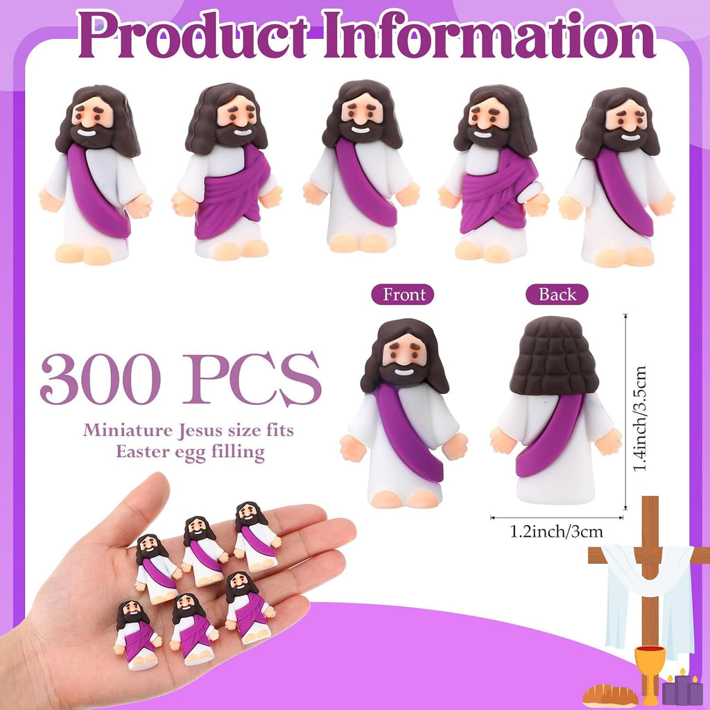 Bememo 300 Pcs Little Jesus Figures Bulk Original Design Mini Pocket Jesus Rubber Figurine to Hide and Seek Religious Party Favors Baptism Gifts(Purple)