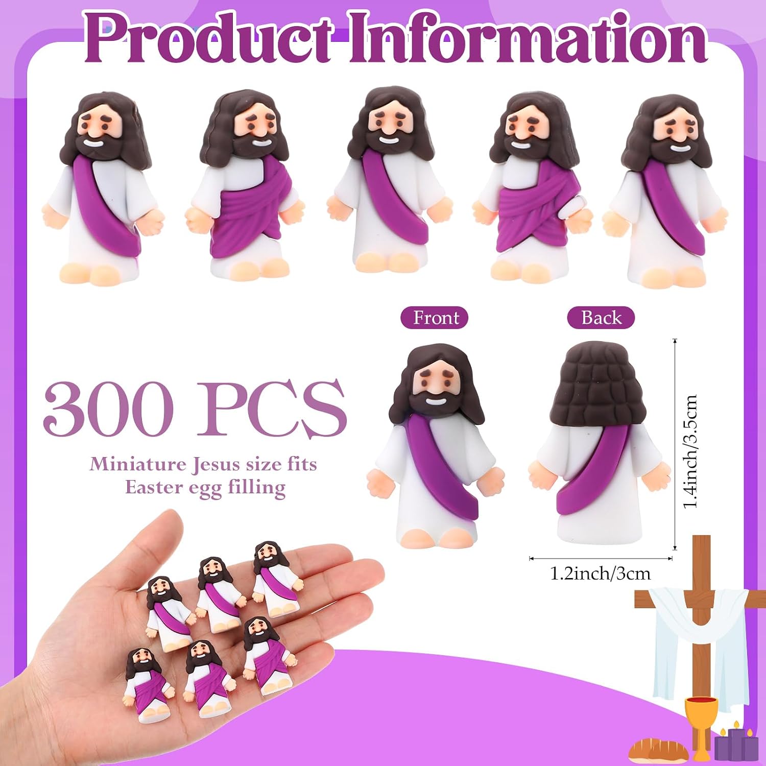 Bememo 300 Pcs Little Jesus Figures Bulk Original Design Mini Pocket Jesus Rubber Figurine to Hide and Seek Religious Party Favors Baptism Gifts(Purple)