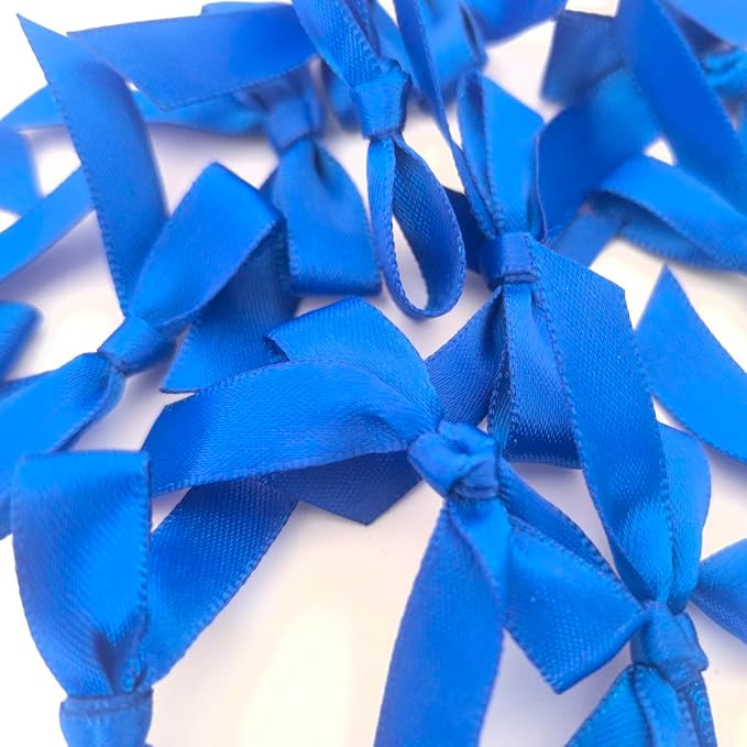 50pcs 1-1/2" Blue Satin Ribbon Bows Without Twist Ties for Gift Wrapping Packing Christmas Decoration (Blue)
